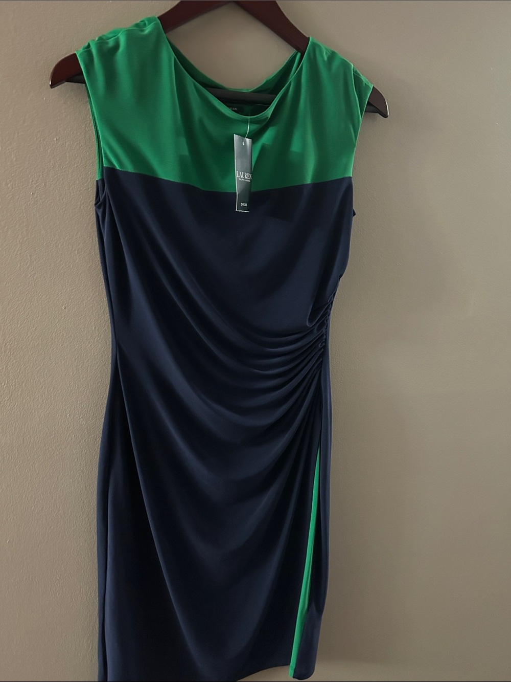 Ralph Lauren Sleeveless Colorblock Sheath Dress in Green and Navy